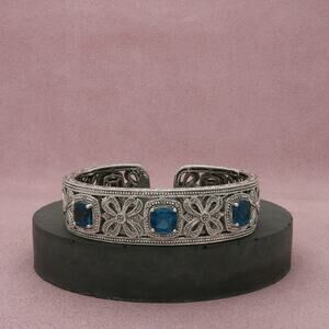 sterling silver diamond accent cushion-cut topaz cuff bracelet size 6.75in